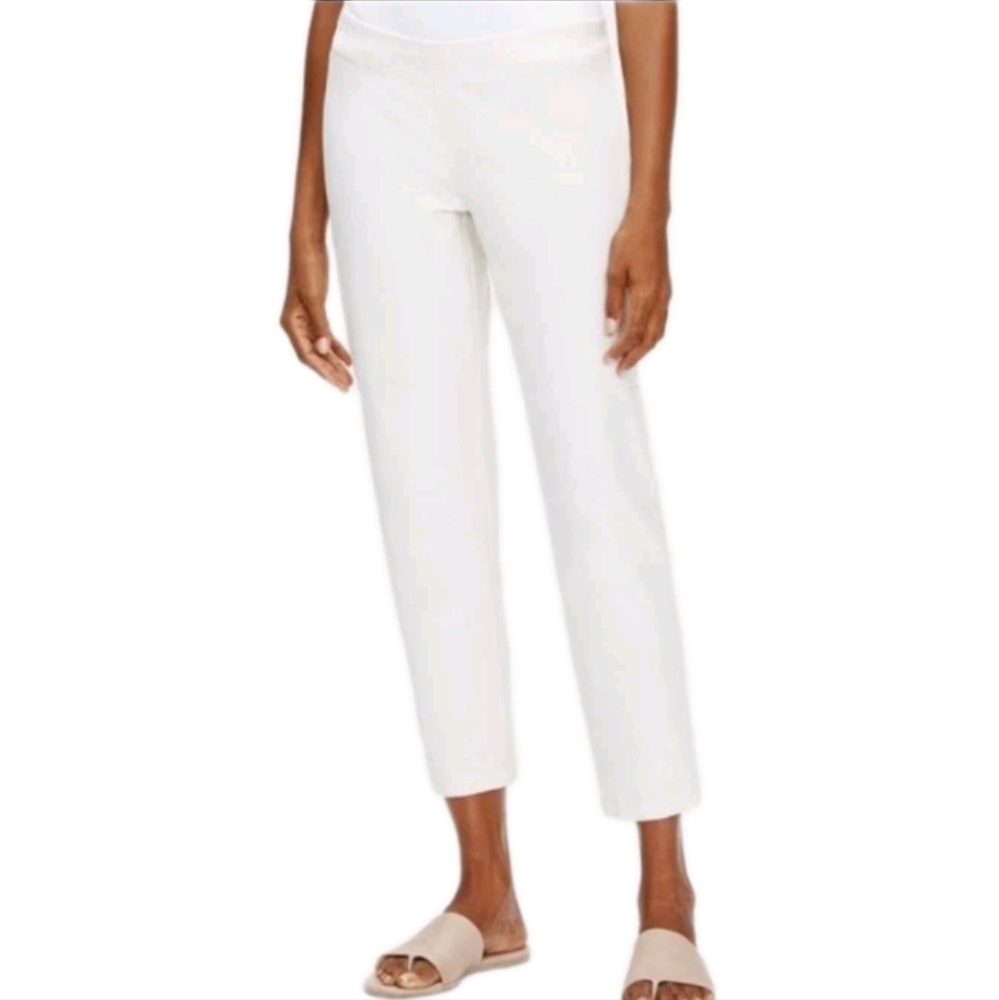 Eileen Fisher System Washable Stretch Crepe Slim Ankle Pant In White Size Large